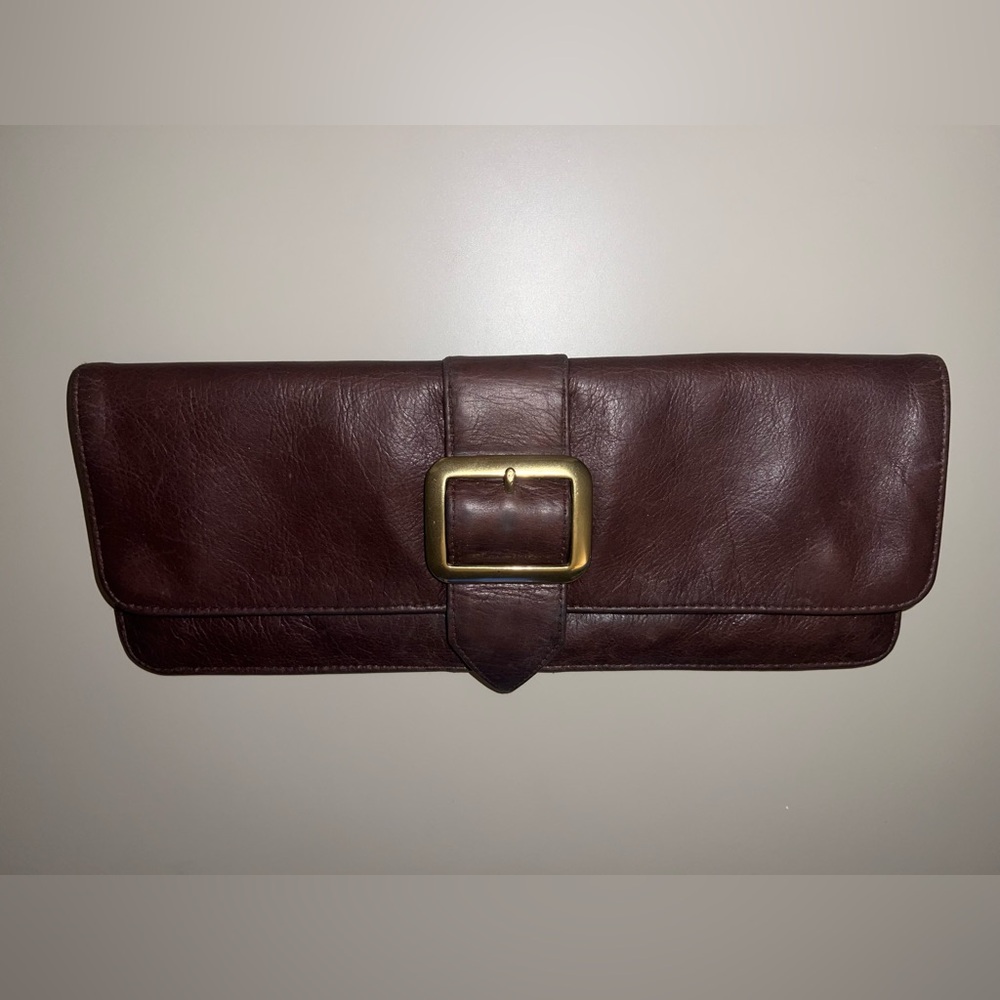 JJ Winters Nikki Belt Buckle Clutch Purse Dark Burgundy